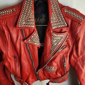 Vintage L.A. Roxx Rare Lipstick Red Leather Cropped Biker Jacket Women’s Med